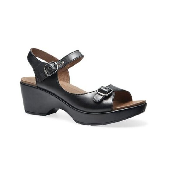 Dansko Joanie Platform Sandals Shoes Open Toe Buckle Leather Black Size 40 US 10 - Picture 2 of 12